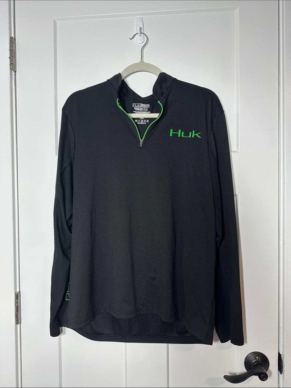 Huk Black Quarter-Zip Pullover with Neon Green Accents